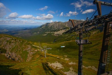 Zakopane, Polonya - 29 Temmuz 2024: Polonya 'nın High Tatra kentindeki Kasprowy Wierch Tepesine Kablo Araba.