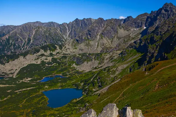 stock image Tatra Mountain, Poland, view to group of glacial lakes from Kasprowy Wierch range.