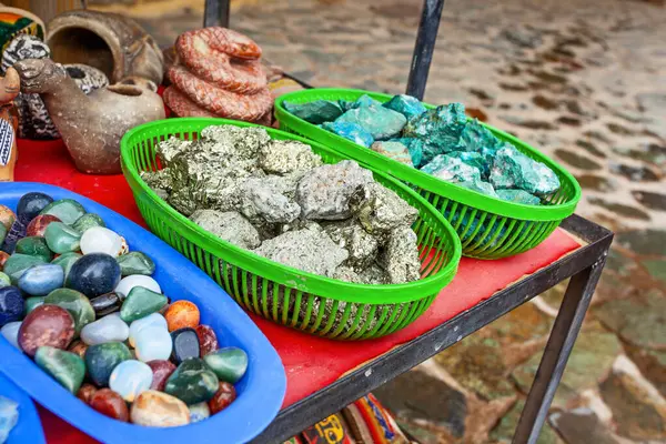 stock image Mineral stones assortment on the tourist market in Aguas Calientes, Peru