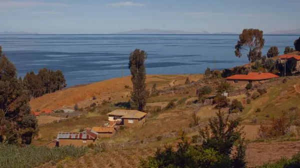 stock image Houses of Local Peruvian People Living on Taquile Island (Isla Taquile) at Lake Titicaca in Puno Peru.