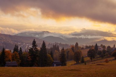 Sunrise misty morning taken in Carpathian mountains, Ukraine clipart