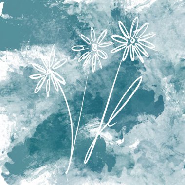 Papatya çiçeklerinin beyaz çizimi