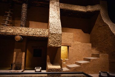 Mexico City, Mexico - March 12, 2022.: View of El Paraguas fountain at  National Museum of Antropology  interior, it is the largest and most visited museum in Mexico clipart