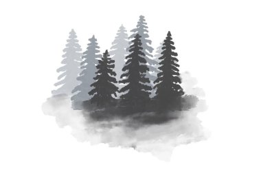 Firavun ağaçları ormanı şeffaf arkaplanda suluboya tarzında