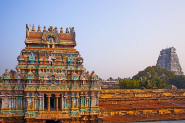 Trichi, Hindistan - 12 Ocak 2023: Sri Ranganatha Swamy Temple, Srirangam, Hinu Temple in Trichy, Tamil Nadu, Hindistan. İbadet yeri.