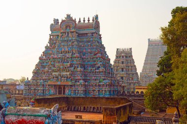 Trichi, Hindistan - 12 Ocak 2023: Sri Ranganatha Swamy Temple, Srirangam, Hinu Temple in Trichy, Tamil Nadu, Hindistan. İbadet yeri.