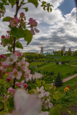 Beautiful kyiv in spring , Kyivo-Pecherska lavra  with apple blossom trees clipart