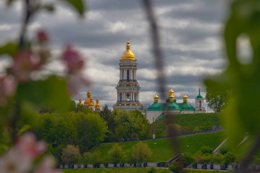 Beautiful kyiv in spring , Kyivo-Pecherska lavra  with apple blossom trees clipart