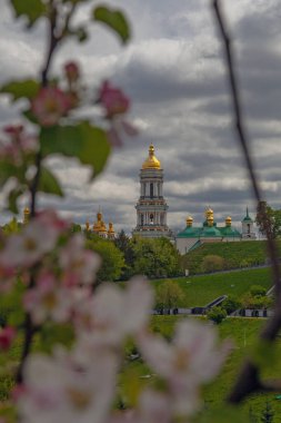 Beautiful kyiv in spring , Kyivo-Pecherska lavra  with apple blossom trees clipart