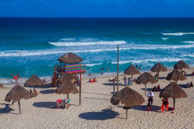 Cancun, Yucatan, Mexico - 10 March, 2022:  Playa delfines is one of the most famous beaches in this tropical city. Many people arrive during summer to enjoy the scenic panorama. clipart