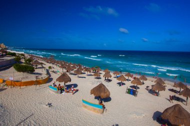 Cancun, Yucatan, Mexico - 10 March, 2022:  Playa delfines is one of the most famous beaches in this tropical city. Many people arrive during summer to enjoy the scenic panorama. clipart