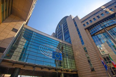 Brüksel, Belçika - 4 Haziran 2022: Avrupa Parlamentosu bayrakları.