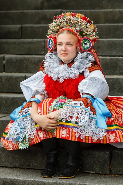 Vlcnov Česká Republika Května 2022 Mladé Ženy Oblečené Tradičních Moravských — Stock fotografie