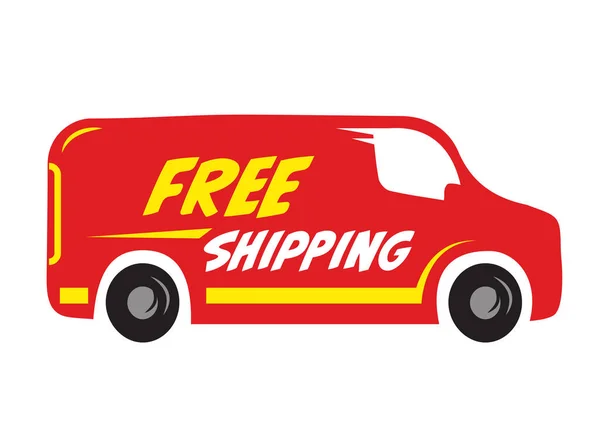 Red Van Kendaraan Dengan Pesan Free Shipping - Stok Vektor