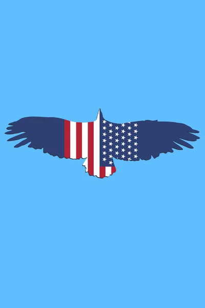 Riesiger Greifvogel Mit Usa Flagge Auf Den Flügeln Blauer Hintergrund — Stockvektor