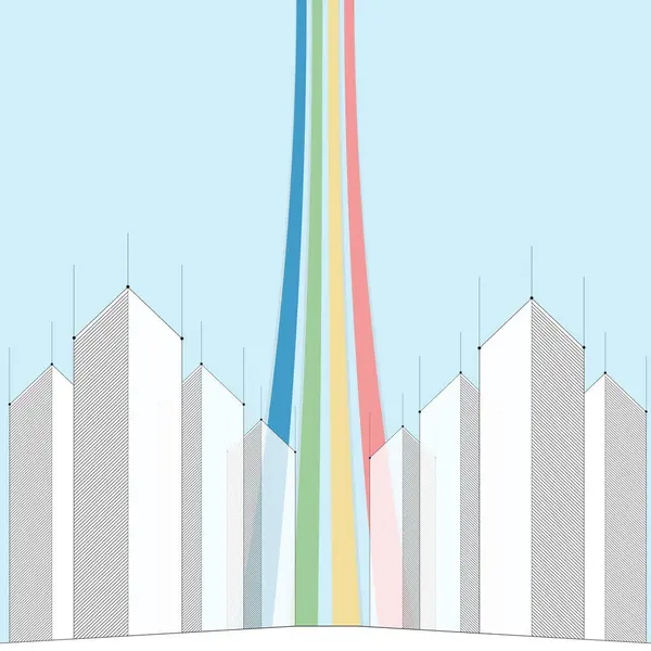 Architekturbau Abstrakte Linienbauten Digitale Geometrische Kunst Tech Business Tower Futuristische — Stockvektor