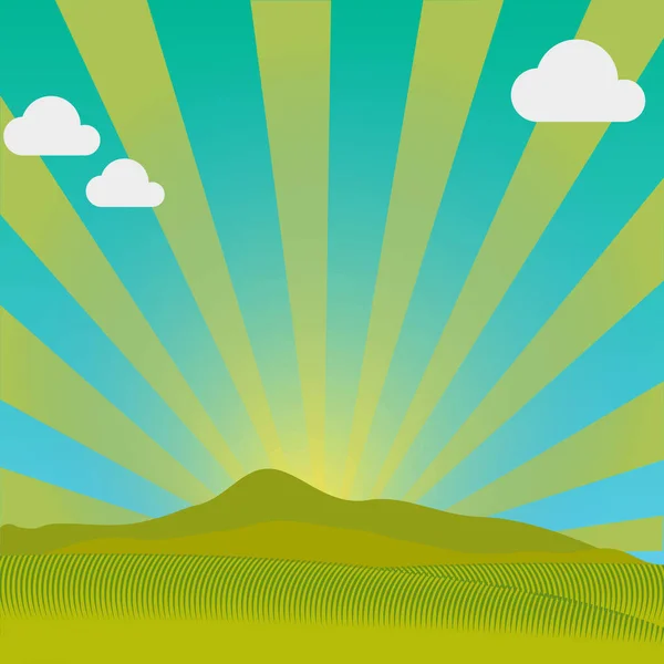 Velké Pšeničné Trny Poli Krásné Přírodě Krajině Slunci Modrá Obloha — Stockový vektor