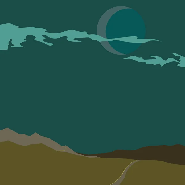 Векторные Плоские Минималистические Эстетические Ночные Пейзажи Горами Заднем Плане Дорожными — стоковый вектор
