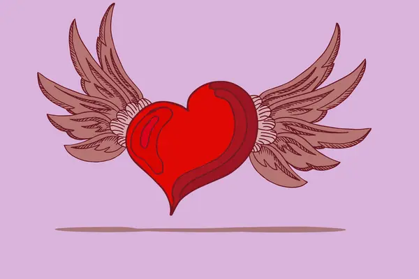 Летающий Ангел Сердце Векторная Графическая Иллюстрация Красного Сердца Крыльями — стоковый вектор
