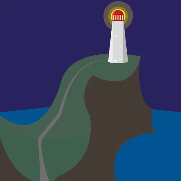 Leuchtturm Nacht Auf Den Felsen Der Inseln Rund Das Meer — Stockvektor