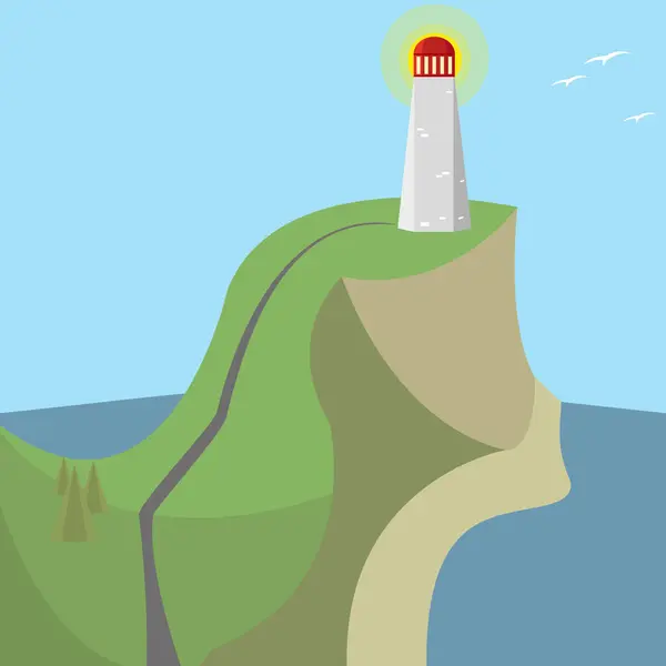 Jour Phare Sur Les Rochers Des Îles Autour Mer Ondule — Image vectorielle