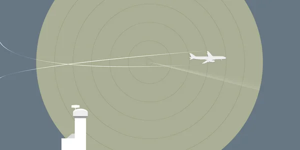 Flugsicherungsanlage Radaranlage Cartoon Zusammensetzung Mit Landenden Oder Startenden Passagierflugzeugen Vektorillustration — Stockvektor