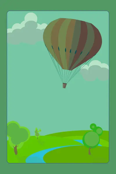 Färgglada Varmluftsballong Flyger Över Floden Resa Planera Sommarsemester — Stock vektor