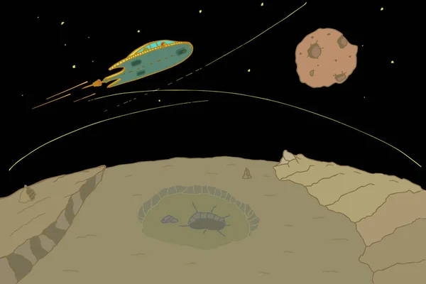 外星星球景观 背景是褐色的地面 星星和月亮 — 图库矢量图片