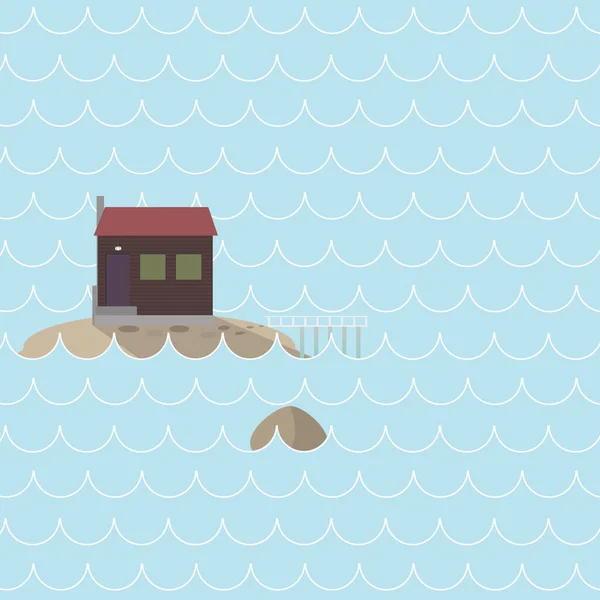 Petite Maison Privée Dans Petit Île Vecteur — Image vectorielle