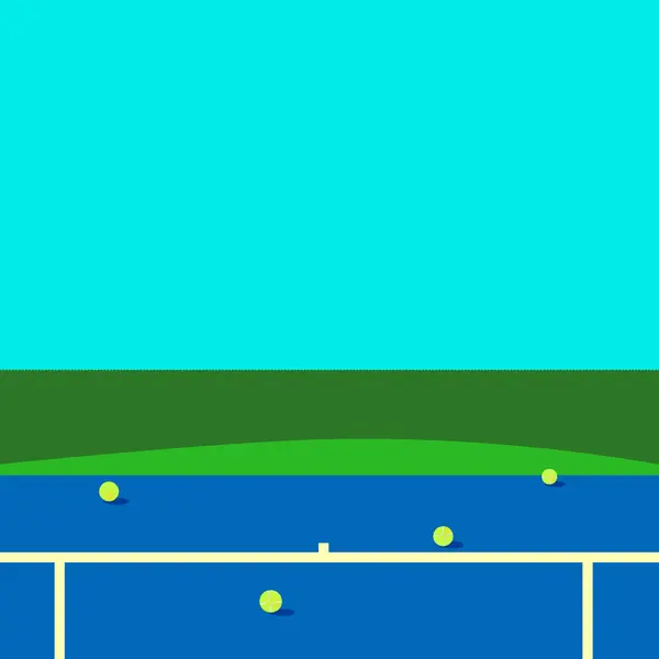 Kort Tenisowy Piłki Tenisowe Korcie Twardym Ilustracja Wektora — Wektor stockowy