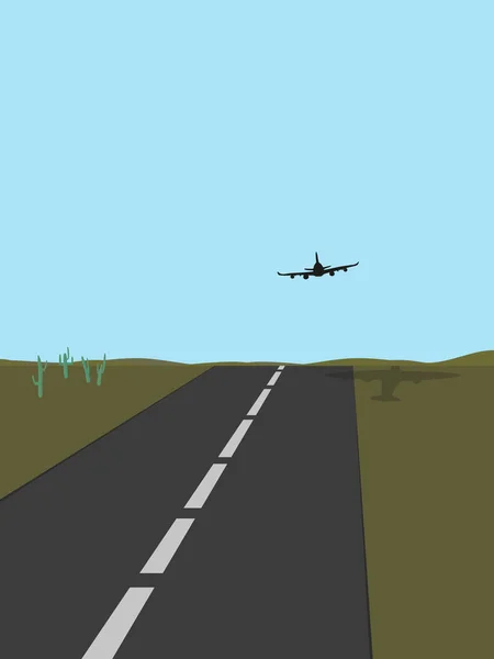 Grand Avion Quatre Turbines Décolle Aéroport Dans Désert — Image vectorielle