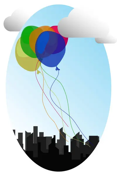 Ballons Vectoriels Célébration Ville Arrière Plan — Image vectorielle