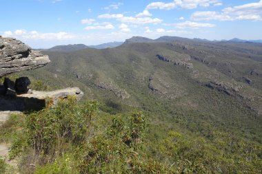 Victoria, Avustralya 'nın Grampians bölgesindeki Reed Gözcülüğünde Balkon olarak bilinen kaya oluşumları               