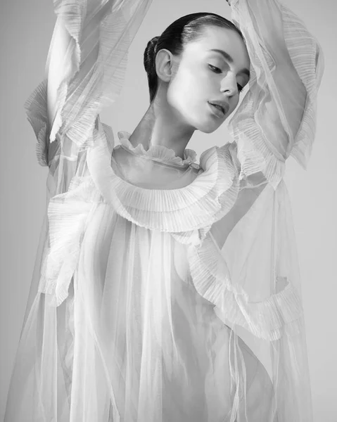 Young Beautiful Girl Posing Romantic Dress Sunlight Sexy Model Transparent — Stock Photo, Image