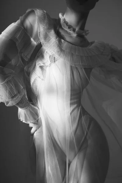 Young Beautiful Girl Posing Romantic Dress Sunlight Sexy Model Transparent — Stok fotoğraf