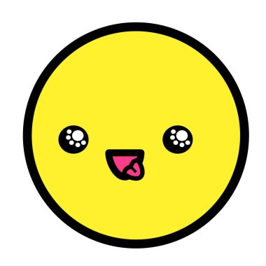 Düz kawaii emoji surat. Sevimli komik çizgi film karakteri. Basit çizgi sanat ifadeleri web simgesi. Duygusal Çıkartma. Vektör grafik illüstrasyonu.