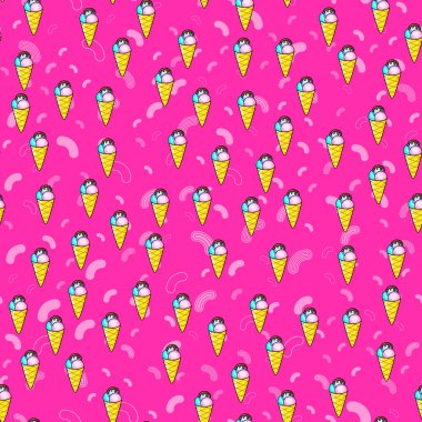 Beyaz arka planda kusursuz dondurma deseni. Kağıt baskı tasarımı. Soyut retro vektör çizimi. Moda tekstil, kumaş, ambalaj. Modern alan dekorasyonu.