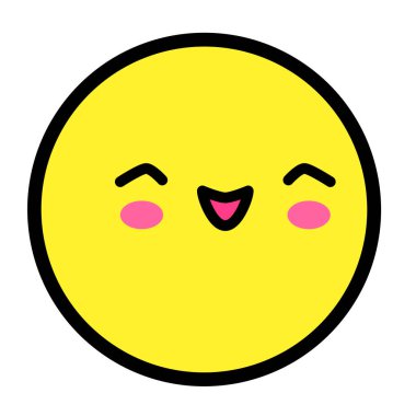 Düz kawaii emoji surat. Sevimli komik çizgi film karakteri. Basit çizgi sanat ifadeleri web simgesi. Duygusal Çıkartma. Vektör grafik illüstrasyonu.