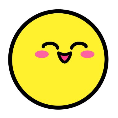 Düz kawaii emoji surat. Sevimli komik çizgi film karakteri. Basit çizgi sanat ifadeleri web simgesi. Duygusal Çıkartma. Vektör grafik illüstrasyonu.