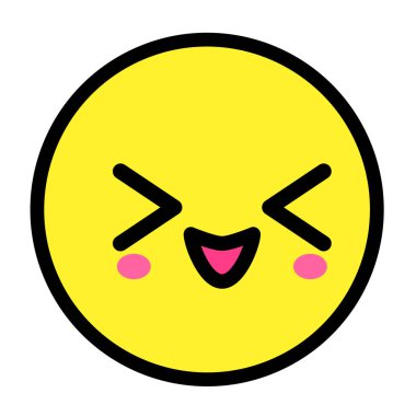 Düz kawaii emoji surat. Sevimli komik çizgi film karakteri. Basit çizgi sanat ifadeleri web simgesi. Duygusal Çıkartma. Vektör grafik illüstrasyonu.
