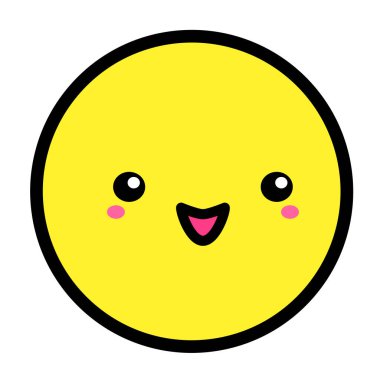 Düz kawaii emoji surat. Sevimli komik çizgi film karakteri. Basit çizgi sanat ifadeleri web simgesi. Duygusal Çıkartma. Vektör grafik illüstrasyonu.