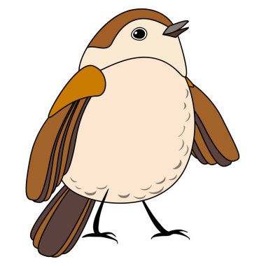 Çizgi stili boyama şirin kuş, beyaz zemin üzerine, vektör işareti izole. 