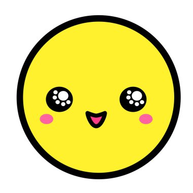 Düz kawaii emoji surat. Sevimli komik çizgi film karakteri. Basit çizgi sanat ifadeleri web simgesi. Duygusal Çıkartma. Vektör grafik illüstrasyonu.