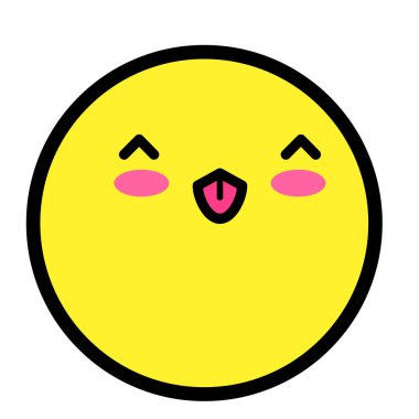 Düz kawaii emoji surat. Sevimli komik çizgi film karakteri. Basit çizgi sanat ifadeleri web simgesi. Duygusal Çıkartma. Vektör grafik illüstrasyonu.