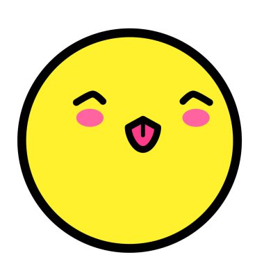 Düz kawaii emoji surat. Sevimli komik çizgi film karakteri. Basit çizgi sanat ifadeleri web simgesi. Duygusal Çıkartma. Vektör grafik illüstrasyonu.