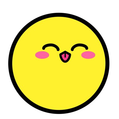Düz kawaii emoji surat. Sevimli komik çizgi film karakteri. Basit çizgi sanat ifadeleri web simgesi. Duygusal Çıkartma. Vektör grafik illüstrasyonu.