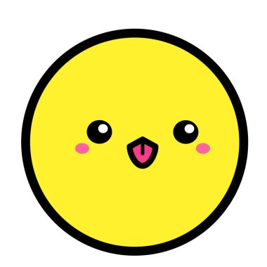 Düz kawaii emoji surat. Sevimli komik çizgi film karakteri. Basit çizgi sanat ifadeleri web simgesi. Duygusal Çıkartma. Vektör grafik illüstrasyonu.