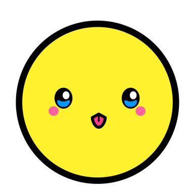 Düz kawaii emoji surat. Sevimli komik çizgi film karakteri. Basit çizgi sanat ifadeleri web simgesi. Duygusal Çıkartma. Vektör grafik illüstrasyonu.