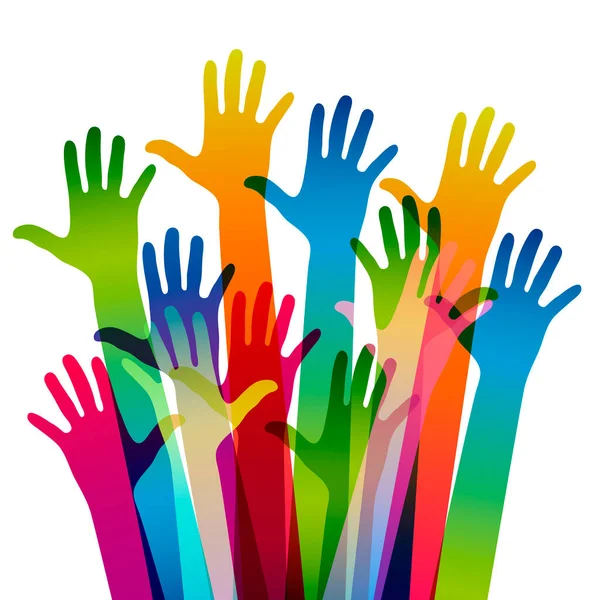 Χέρια Ένα Ελαφρύ Φόντο Πολύχρωμες Σιλουέτες Στα Χέρια Διανυσματική Ομάδα — Διανυσματικό Αρχείο