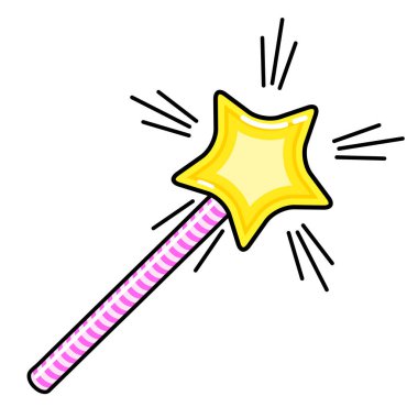 Sihirli değnek simgesi. Hat sanatı. Beyaz arka plan. Sosyal medya simge. İş kavramı. İşaret, sembol, web öğesi. Dövme şablonu. Web sitesi piktogram.